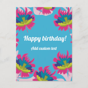 Tropisch blau blumenfarben zum Geburtstag Brauch Postkarte