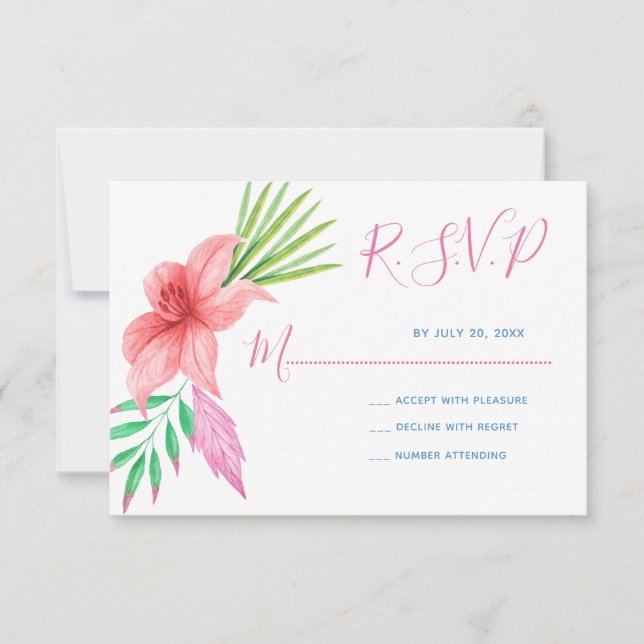Tropisch-blumenhawaiianische uAwg RSVP Karte (Vorderseite)