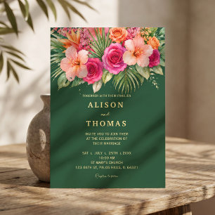 Tropisch Blumig Farbige Hibiskus & Grünpflanzen Einladung