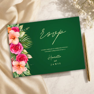 Tropisch Blumig Farbige | Hibiskus & Grünpflanzen RSVP Karte