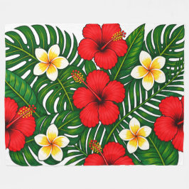 Tropisch Blumig mit Hibiskus und Plumeria Fleecedecke