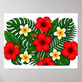 Tropisch Blumig mit Hibiskus und Plumeria Poster