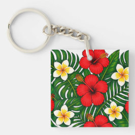 Tropisch Blumig mit Hibiskus und Plumeria Schlüsselanhänger