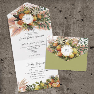 Tropisch Boho-Limonen-Orangen-Hochzeit All In One Einladung