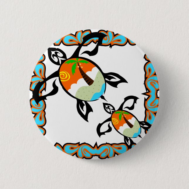 Tropisch-Druck-Schildkröte Button (Vorderseite)