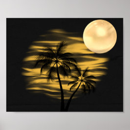 Tropisch druckbare Palmen aus Schwarz und Gold Poster