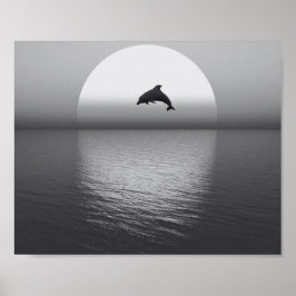 Tropisch-druckbare Schwarz-Weiß-Dolphin-Kunst Poster