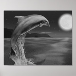 Tropisch-druckbare Schwarz-Weiß-Dolphin-Kunst Poster