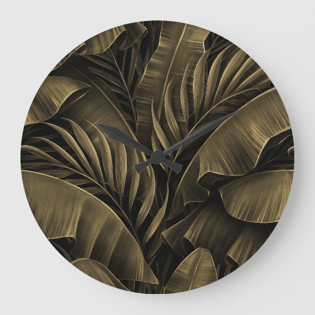 Tropisch Exotic: Grunge Goldene Natur Große Wanduhr (Vorderseite)