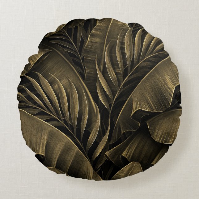 Tropisch Exotic: Grunge Goldene Natur Rundes Kissen (Vorderseite)