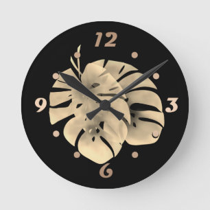 Tropisch exotische Monstera Blätter Aquarell e Runde Wanduhr