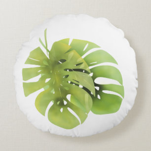 Tropisch exotische Monstera Blätter Aquarell e Rundes Kissen