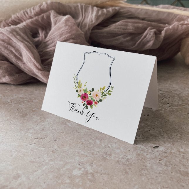 Tropisch farbenes Wappen florale Hochzeit als Dankeskarte (Von Creator hochgeladen)