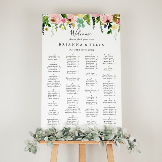 Tropisch farbenfrohe fallalphabetische Sitzkarte Poster (Von Creator hochgeladen)