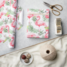 Tropisch-farbenfrohe Flamingo-Muster und Blätter