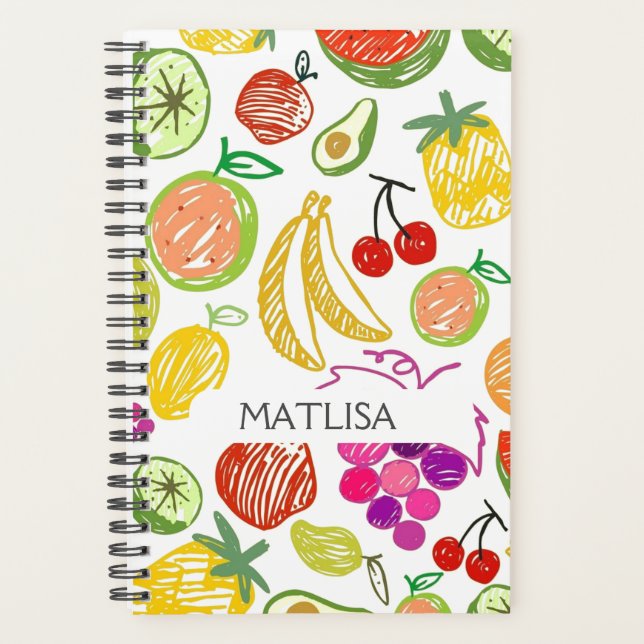 Tropisch farbenfrohe Frucht Girly Trendy Name Cust Planer (Vorderseite)
