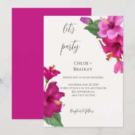 Tropisch-farbenfrohe Hibiskus-Hochzeit in Rosa Einladung