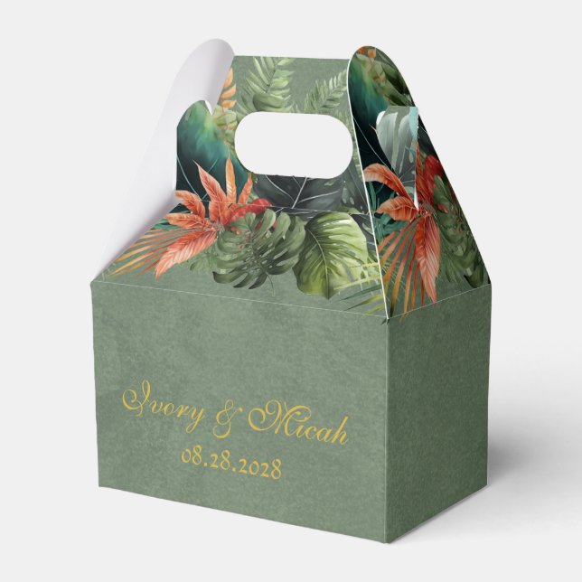 Tropisch farbenfrohe Palm Blätter GoldWedding Cust Geschenkschachtel (Vorderseite)