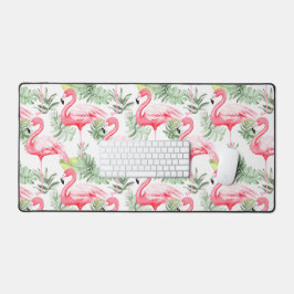 Tropisch farbenfroher Flamingo und Blätter Schreibtischunterlage
