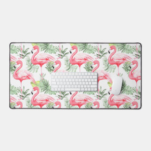 Tropisch farbenfroher Flamingo und Blätter Schreibtischunterlage