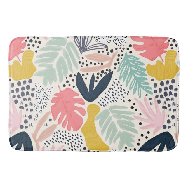 Tropisch-farbiges Leaf- und Blume-Muster Badematte (Vorderseite)
