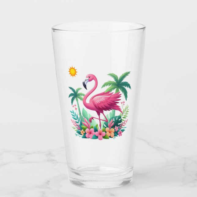 Tropisch/Florida rosa Flamingo Glas (Vorderseite)
