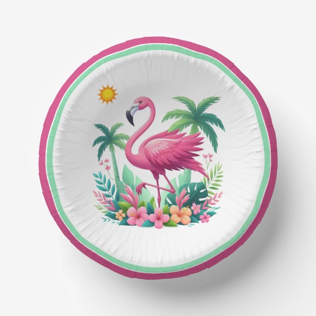 Tropisch/Florida rosa Flamingo Pappteller (Vorderseite)