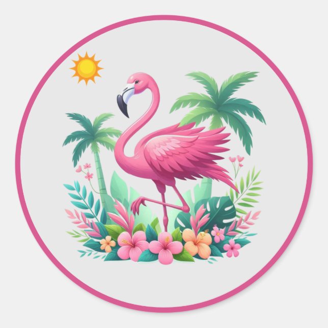 Tropisch/Florida rosa Flamingo Runder Aufkleber (Vorderseite)