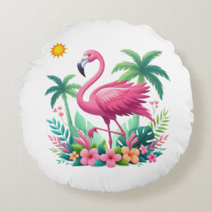 Tropisch/Florida rosa Flamingo Rundes Kissen