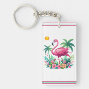 Tropisch/Florida rosa Flamingo Schlüsselanhänger