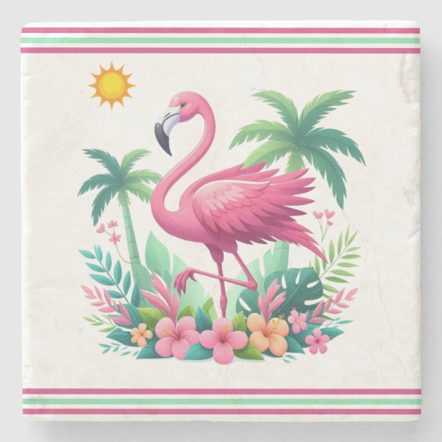 Tropisch/Florida rosa Flamingo Steinuntersetzer (Vorderseite)