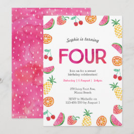 Tropisch fruchtig Pink 4. Geburtstag Einladung
