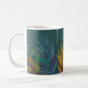 Tropisch gefärbte Palmwedel. Regenbogen Neon Blätt Kaffeetasse