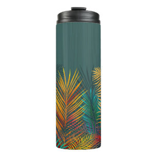 Tropisch gefärbte Palmwedel. Regenbogen Neon Blätt Thermosbecher