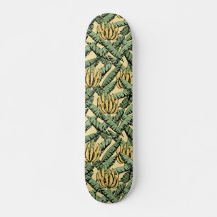 Tropisch Gelbe Bananen und Blätter Schwarz Skateboard