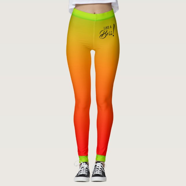 Tropisch gelbes rotes Gradient mit wie ein Boss Te Leggings (Vorderseite)
