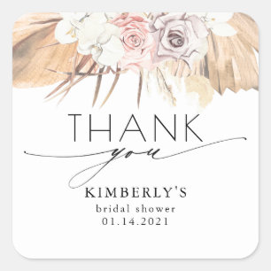 Tropisch getrocknetes Palmblätterblatt und weißes  Quadratischer Aufkleber