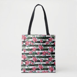 Tropisch glatte Blume Schwarz-Weiß Streifen Tasche