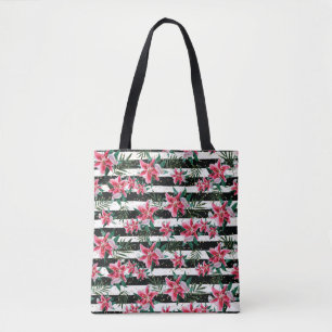 Tropisch glatte Blume Schwarz-Weiß Streifen Tasche