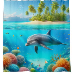 Tropisch/Hawaii farbenfroher Unterwasser-Delfin Duschvorhang