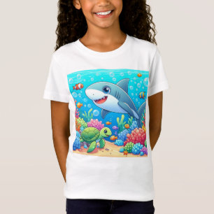 Tropisch/Hawaii farbenfroher Unterwasser-Hai und S T-Shirt