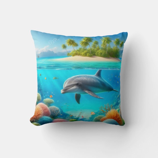 Tropisch/Hawaii farbiger Unterwasserdelphin Kissen (Vorderseite)