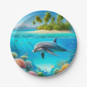 Tropisch/Hawaii farbiger Unterwasserdelphin Pappteller