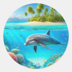 Tropisch/Hawaii farbiger Unterwasserdelphin Runder Aufkleber