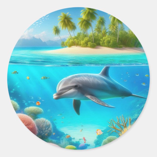 Tropisch/Hawaii farbiger Unterwasserdelphin Runder Aufkleber (Vorderseite)
