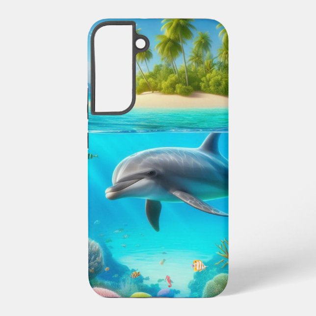 Tropisch/Hawaii farbiger Unterwasserdelphin Samsung Galaxy Hülle (Rückseite)