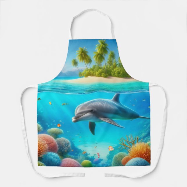 Tropisch/Hawaii farbiger Unterwasserdelphin Schürze (Vorderseite)