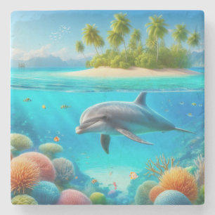 Tropisch/Hawaii farbiger Unterwasserdelphin Steinuntersetzer