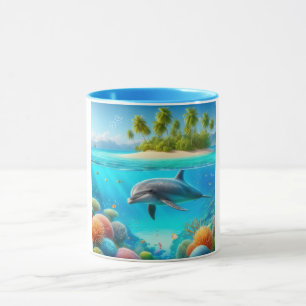 Tropisch/Hawaii farbiger Unterwasserdelphin Tasse