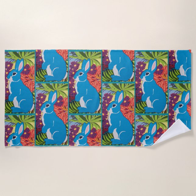Tropisch Hawaiian Bunny Rabbit Design Beach Handtu Strandtuch (Vorderseite)